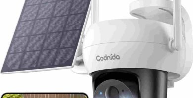 Presentación cámara de vigilancia Codnida 2k, color blanco con panel solar